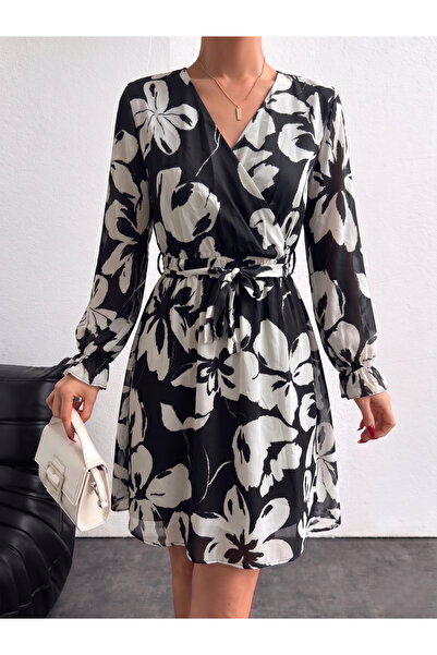 mass fashion Kadın Çiçek Desenli Şık Şifon Elbise