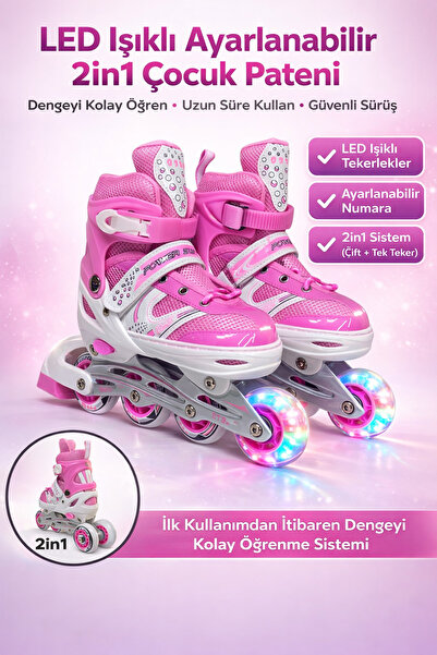 YILDIRIM OYUNCAK LED Işıklı Ayarlanabilir 2in1 Çocuk Pateni Arka Çift Teker S...