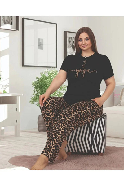 Lady Leopard Pattern Top-Bottom Pajama Set 10850