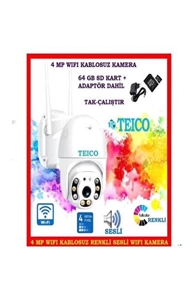 4 MP Mini Speed Dome Dış Ortam PTZ Wifi Warm Led Renkli Güvenlik Kamerası Teico-4004N