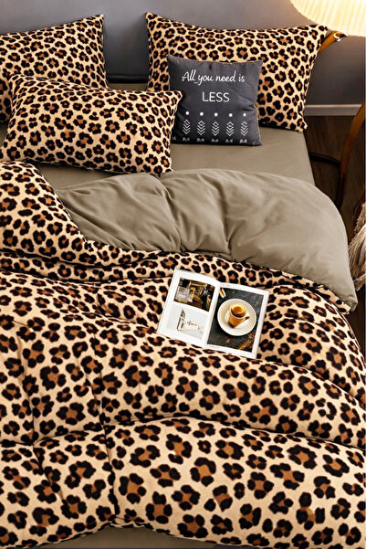 Always Σετ Παπλωματοθήκη Μονό με Ελαστικό Πανάκι Λεοπάρ Καφέ