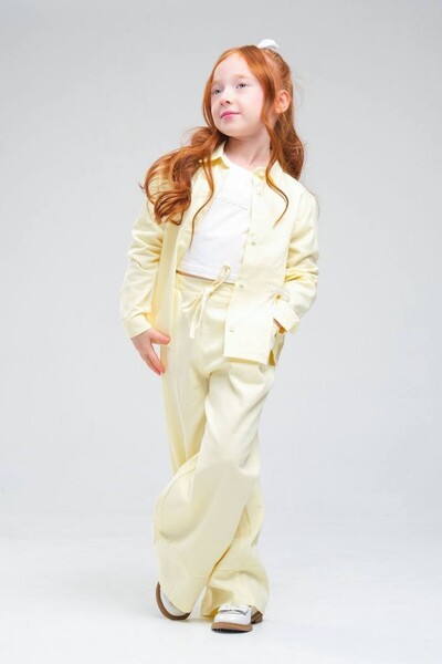 LOCO LOCO Κοριτσίστικο πουκάμισο Gabardin 1048 - Σετ με παντελόνι