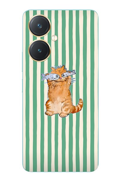 FLAMENKO حافظة هاتف شفافة متوافقة مع Vivo Y27 Fish-Eyed Cat منقوش