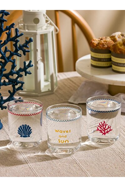 LC Waikiki LCW HOME Karışık Baskılı Cam Su Bardağı Seti 3'lü 380 Ml