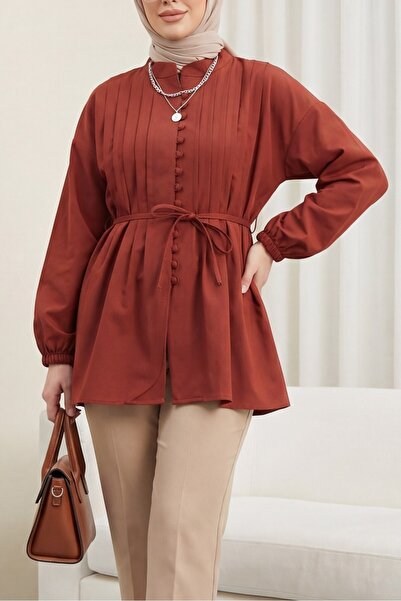 Modamorfo Πουκάμισο από ποπλίνα με ζώνη, ελαστικά μανίκια, κουμπιά μπροστά κα...