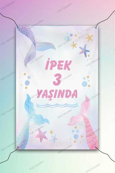 Yogi Tasarım Deniz Kızı Konseptli Doğum Günü Afişi Dikey 100x70cm