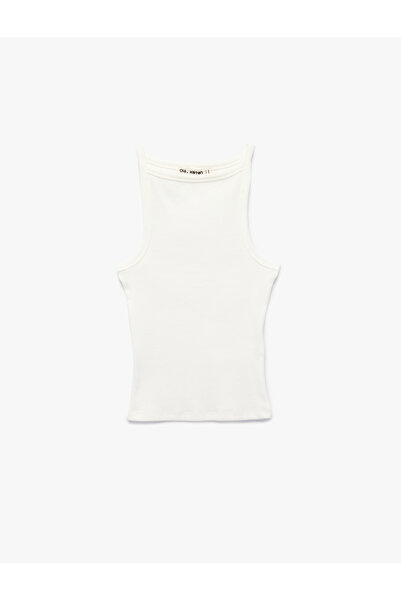 Koton Βαμβακερή αμάνικη μπλούζα με λαιμόκοψη σκάφους σε στενή γραμμή