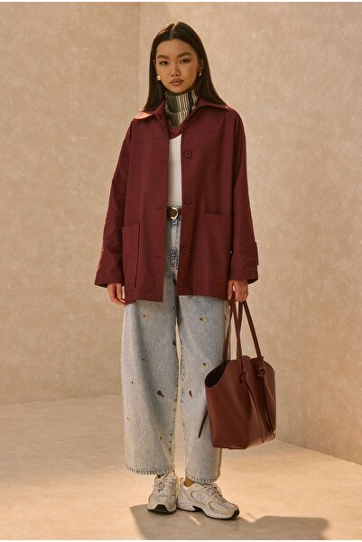 HEQA Jachetă de bază din gabardină, roșu claret