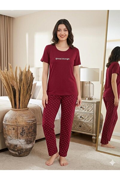 Sude Sıfır Yaka Kısa Kol Bambu Milan Kumaş Kadın Pijama Takımı