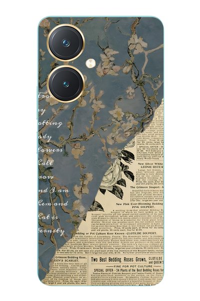 FLAMENKO حافظة هاتف شفافة متوافقة مع Vivo Y27 Vintage Newspaper Collage منقوش