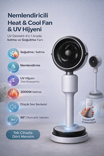 FaroxTech Kumandalı Isıtıcı Soğutucu Fan | Nemlendirme UV Hijyen | 360° Hava ...