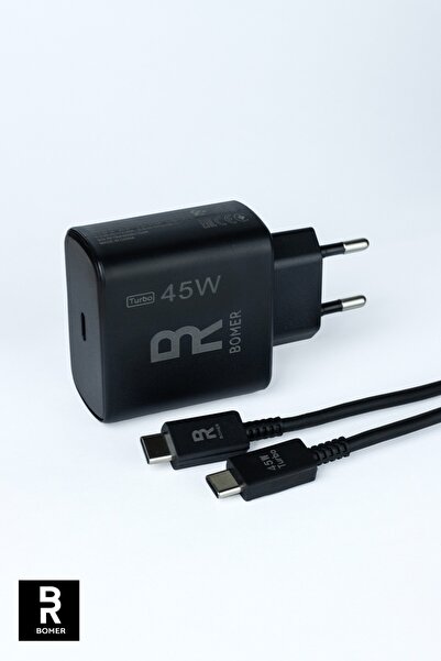 BOMER 45W TYPE-C HIZLI ŞARJ ALETİ BMR-63 TYPE-C TYPE C KABLOLU TURBO ADAPTÖR