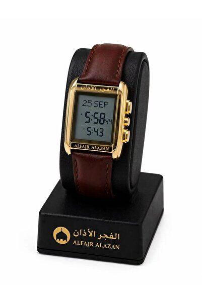 ALFAJR ALAZAN ساعة الفجر الاذان الاسلامية الاصلية لون ذهبي جلد بني مع مواقيت ...