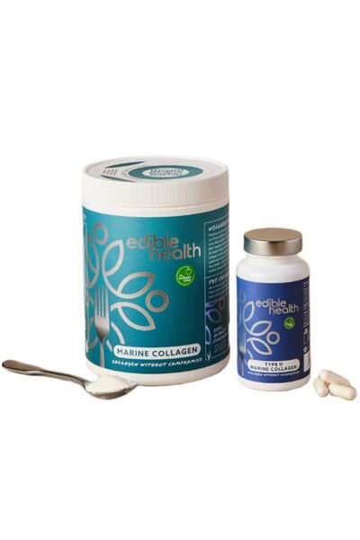 Edible Health حزمة الكولاجين - مسحوق الكولاجين البحري + كبسولات الكولاجين الب...