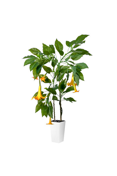MirageBotanics شجرة داتورا اصطناعية بطول 160 سم في أحواض بيضاء طويلة لتزيين ا...