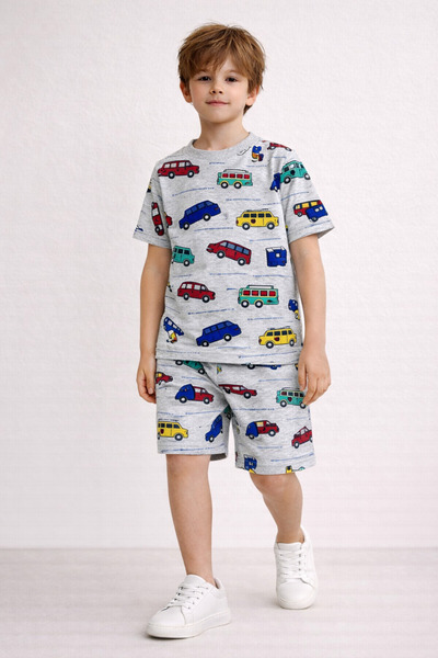 Beka Kids Σετ πιτζάμες για αγόρια με κοντό μανίκι και σχέδιο στον λαιμό, σετ ...