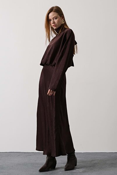 ibeeka Γυναικείο φόρεμα με υφή σατέν, με λεπτομέρεια δεσίματος στο λαιμό και ...