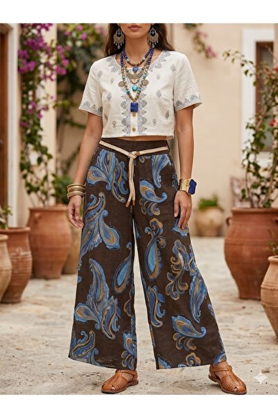 AYASOFYA OTANTIK Γυναικείο ιταλικό καφέ σάλι D Με σχέδιο με ελαστική μέση B Φ...