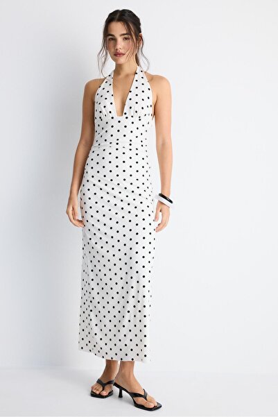 Stradivarius Halter neck backless midi dress