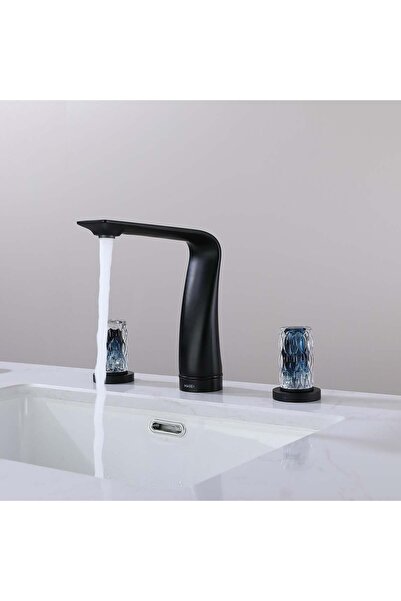Treasure 3 Delikli Kristal Başlıklı Lavabo Bataryası Gun Grey