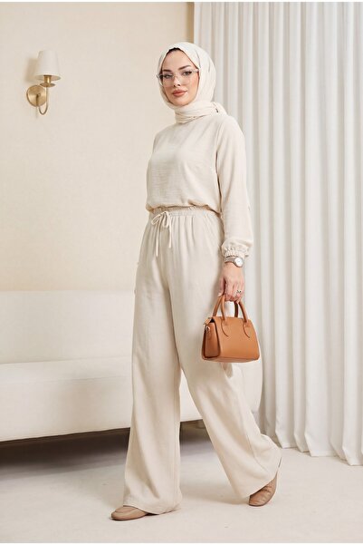 Modamorfo Ελαστική μέση, λεπτομέρεια με κορδόνια, τσέπες, φαρδιά μπατζάκια, π...