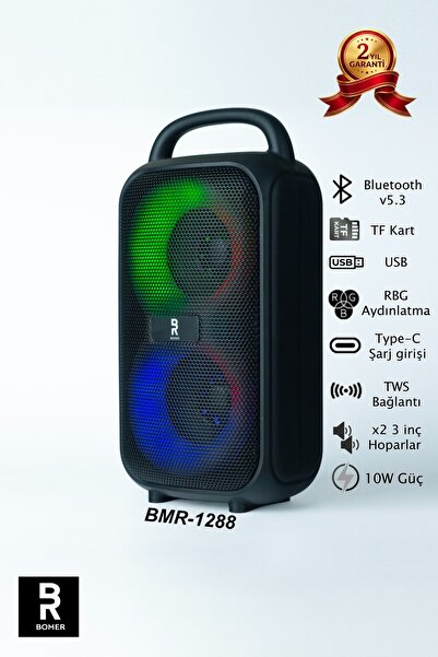 BOMER BMR-1288 BLUETOOTH HOPARLÖR RGB IŞIKLI 10W TWS TF KART USB DESTEKLİ
