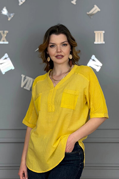 Bİ.GİYSEN Γυναικείο πουκάμισο TUNIC από οργανικό βαμβάκι και λινό ύφασμα, με ...