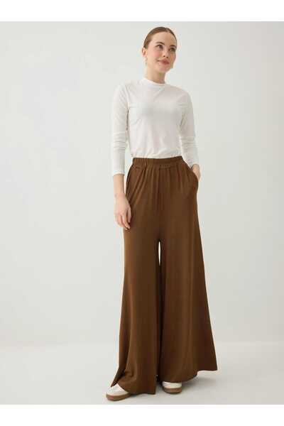Benin Παντελόνι από ύφασμα βισκόζης με ελαστική μέση - Πικρό καφέ -