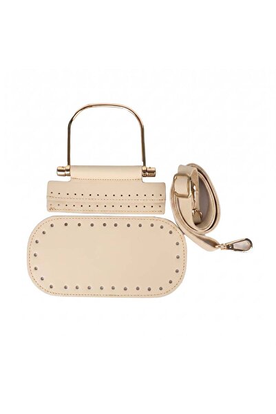 Ritzz Σετ δερμάτινων τσαντών με μεταλλική λαβή U - Χρώμα κρεμ