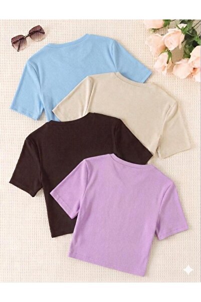 MİLYA&GYM Γυναικείο T-Shirt 4-pack με λαιμόκοψη καμισόλα, από ύφασμα ριμπ, πο...