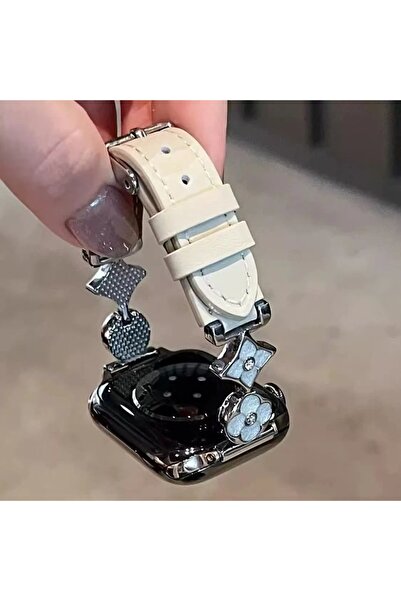 Alstrap Samsung Galaxy Watch 7 6 5 4 Fe Uyumlu Deri ve İnci Detaylı Kordon Kayış