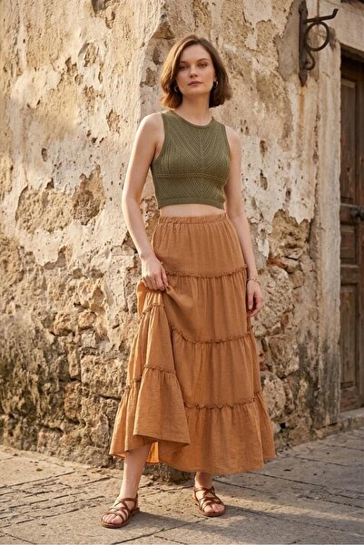 Rora Μαύρη μάξι φούστα με διακοσμητικά στρώματα και λεπτομέρεια βολάν / Καλοκ...