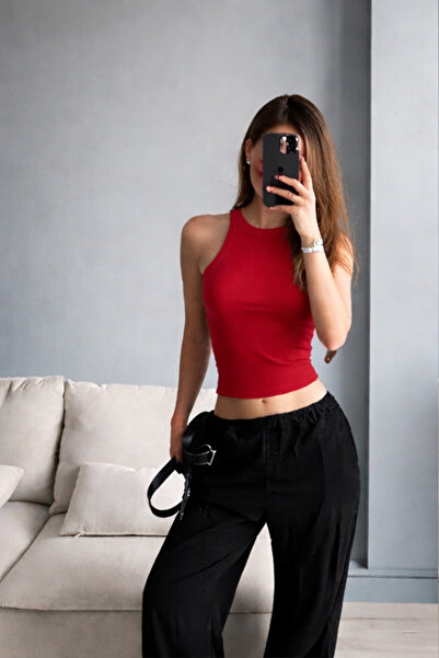 The Champ Clothing Halter Neck Corded Fabric Red Female Athlete