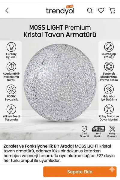 moss light VİP AYDINLATMA / 36W UFO KRİSTAL AMPUL
