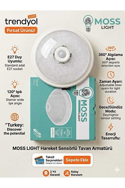 moss light VİP AYDINLATMA / SENSÖRLÜ TAVAN ARMATÜRÜ E27 PLASTİK KASA