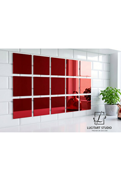 LucitART Dekoratif Kare Pleksi AYNA GÖRÜNÜMLÜ 1mm Kırmızı (Red) Renk Kendinde...