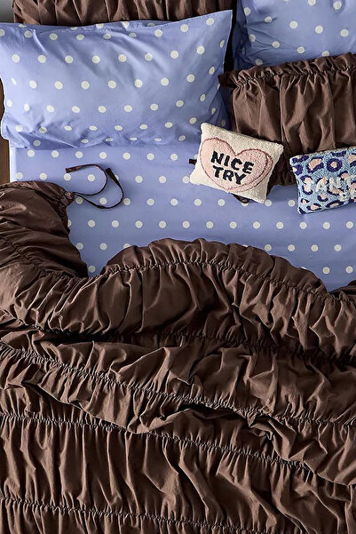 İQON Σετ Παπλωματοθήκη Μονόπλευρο Πλισέ Καφέ