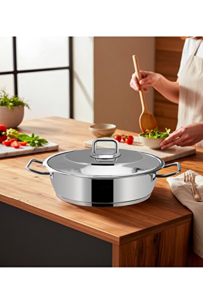 ÖZLİFE Kros 28 cm Kapaklı Basık Çelik Tencere 5 LT 4081