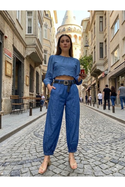 AYASOFYA OTANTIK Γυναικείο ιταλικό παντελόνι τζιν με ελαστική μέση K Ζώνη i ί...