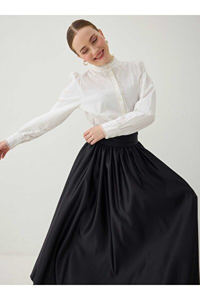 Benin Σατέν φούστα με ζώνη - Μαύρη -