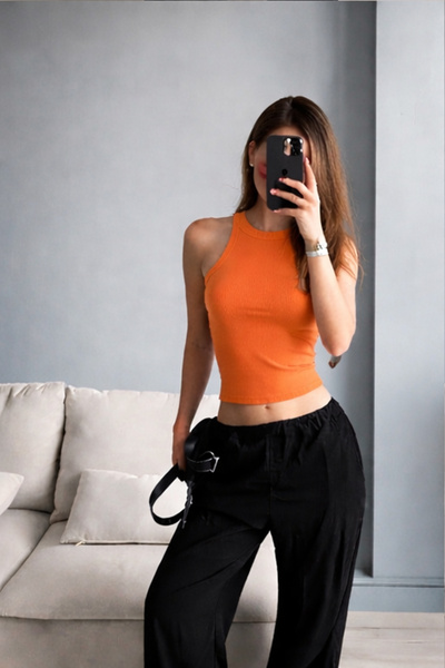 The Champ Clothing Γυναικείο αθλητικό τοπ με λαιμόκοψη halter, ριμπ, πορτοκαλ...