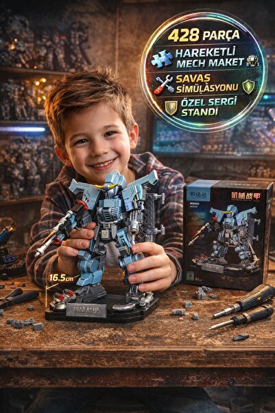TOYFEST Transformers Benzeri Mavi Maket Robot Seti 428 Parça Hareketli Ekleml...