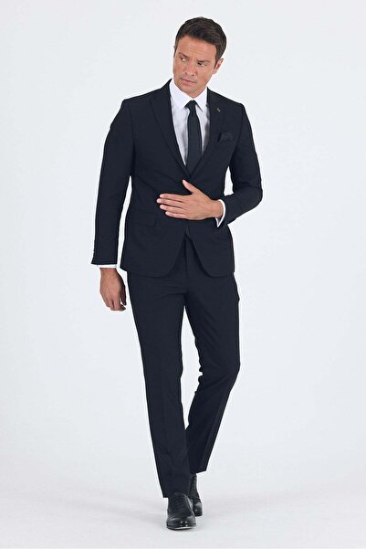 İmza Black Sword Collar Gabardine Lined Double Slits Stretchy 6 Drop Slim Fit...