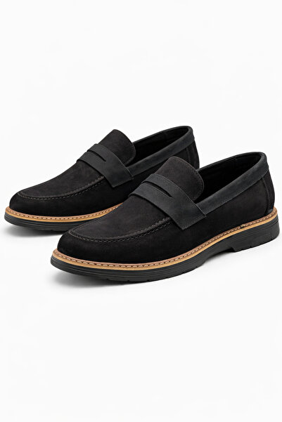 BESS SHOES 100% Γνήσιο Δερμάτινο Nubuck Μαύρα Άνετα Ανδρικά Παπούτσια Loafer ...