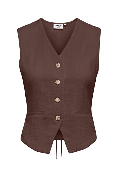 ONLY ONLITA S/L Γιλέκο με όψη λινότατου υφάσματος TLR Γυναικείο καφέ γιλέκο -...