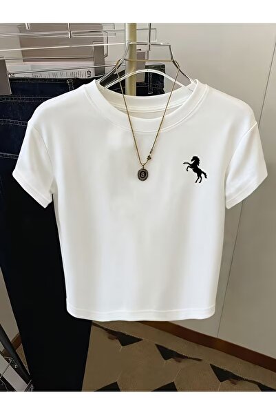 Touz Moda Κοντή μπλούζα ρετρό με ζώνη και σχέδιο αλόγου