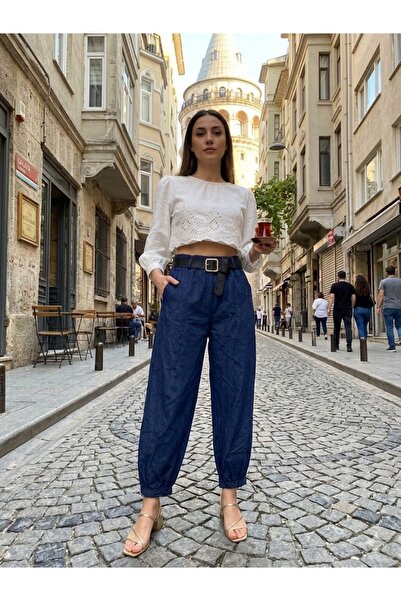 AYASOFYA OTANTIK Γυναικείο ιταλικό παντελόνι τζιν με ελαστική μέση K Ζώνη i ί...