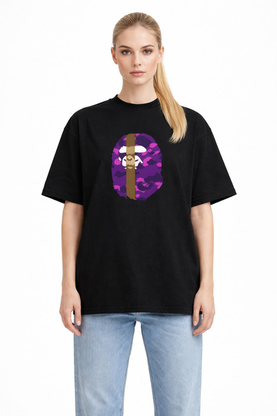 Compostela UNİSEX KADIN ERKEK BAPE MOR 2'Lİ KAMUFLAJ ÖN BASKILI OVERSİZE KALI...