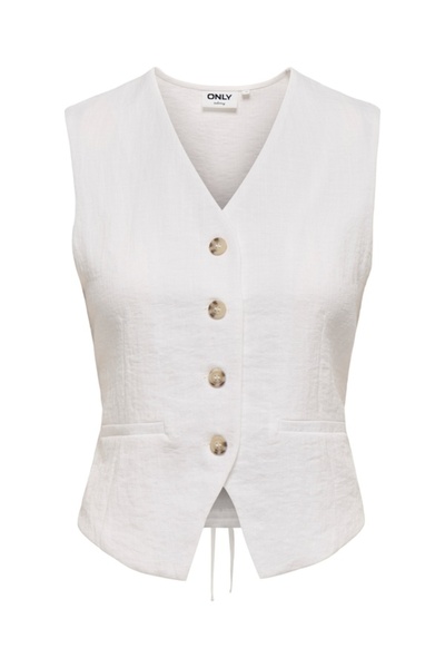 ONLY ONLITA S/L ΓΙΛΕΚΟ ΜΕ ΕΦΕΙΣ ΛΙΝΟΥ Γυναικείο Λευκό Γιλέκο - 15370277