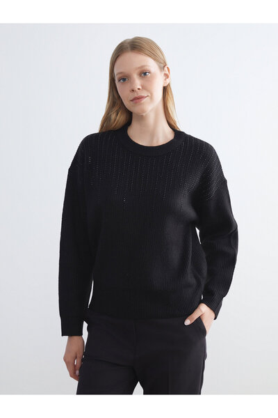 LC Waikiki Crew Neck Rhinestone Embellished Women's Knit Sweater